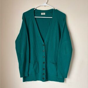 Wallace Merino Wool Teal Button-Up V-Neck Sweater Cardigan Elbow Patch Large